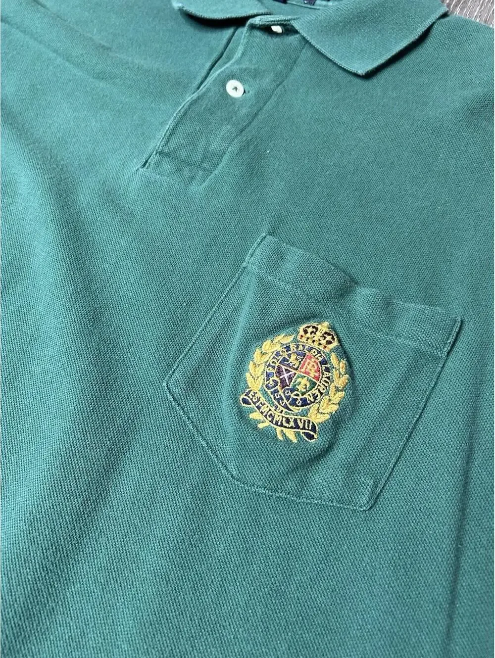 Vintage Polo Ralph Lauren Shirt Large Green Crest Shield Made In USA 90s